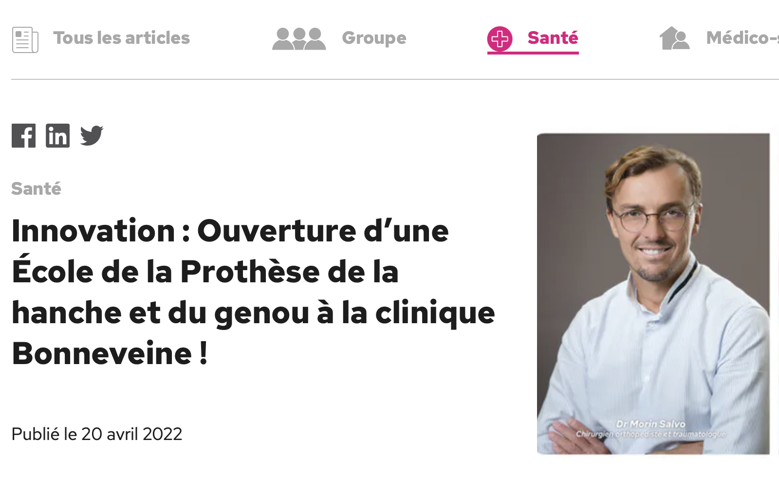 Evénement ! : OUVERTURE de l'ECOLE de la PROTHESE de HANCHE et du GENOU de la CLINIQUE BONNEVEINE